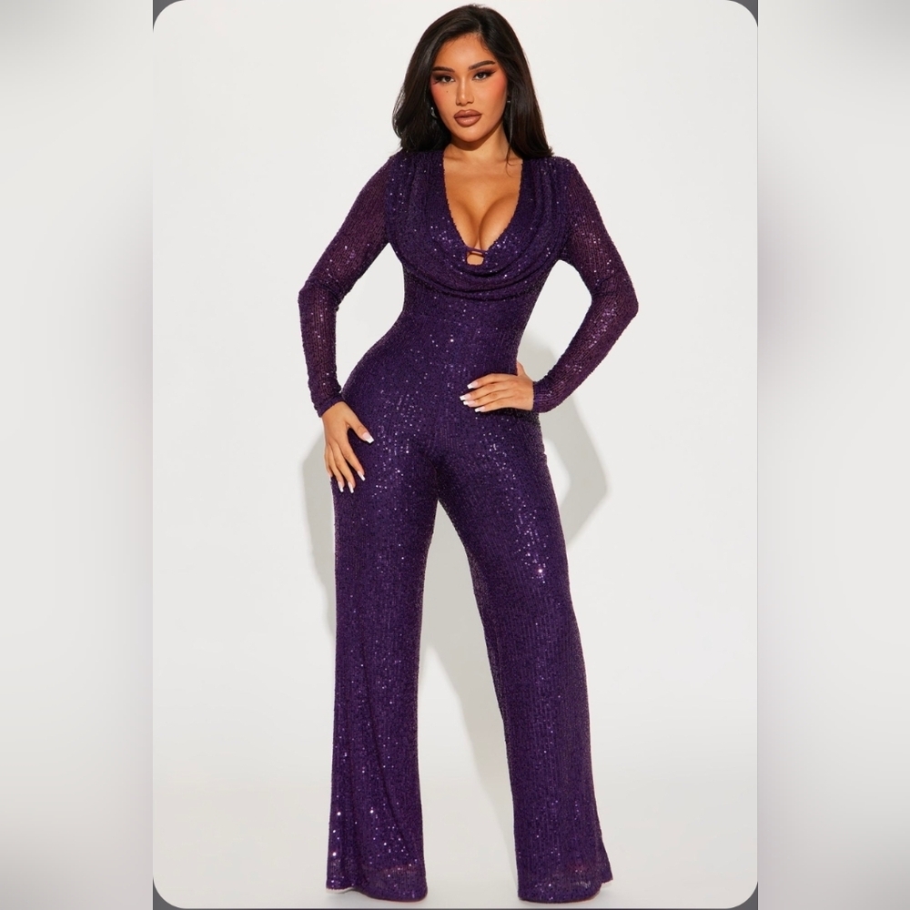 Elegant Purple Sequin Jumpsuit